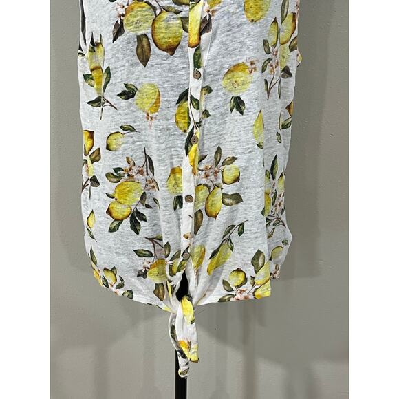 Cynthia Rowley Sz XL 100% Linen Lemon Print Top Euro Summer Coastal Grandma - Picture 4 of 9